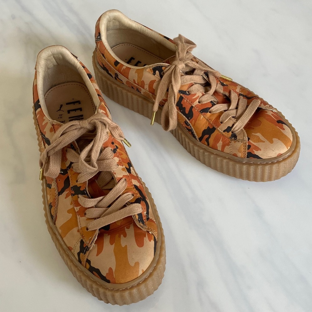 WITH BOX FENTY Puma Platform Creeper Orange Camo Sneakers Rihanna US 10 M 8